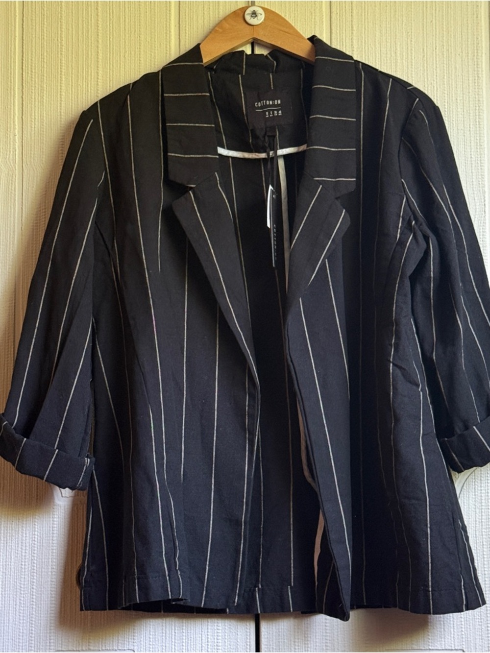 Cotton On Black Pinstripe Open Blazer with Stripes Size 6